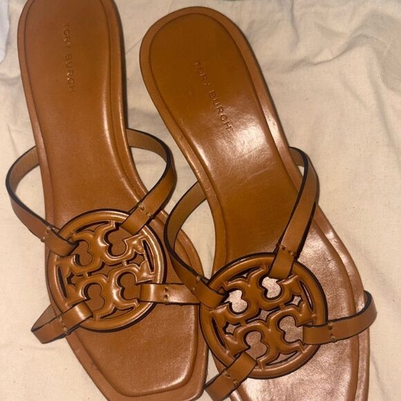 Tory Burch Miller Bombé Low Heel Sandals/Dust Bag Caramel Corn 8 - Picture 9 of 16